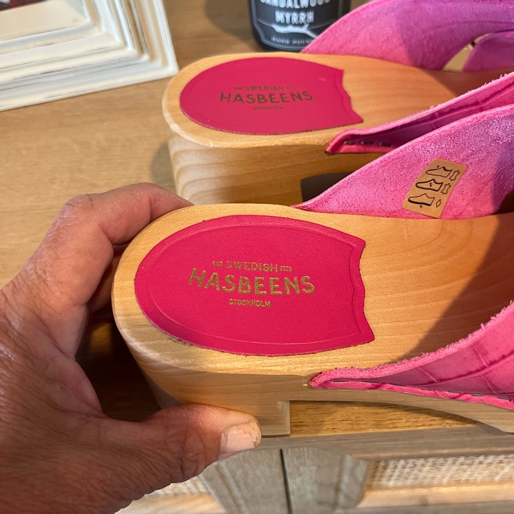NEW SWEDISH HASBEENS Leather Annette High Sandals hot pink for women 252